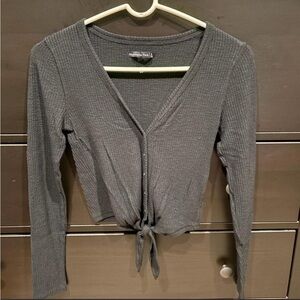 Black V-Neck Tie-Front Top